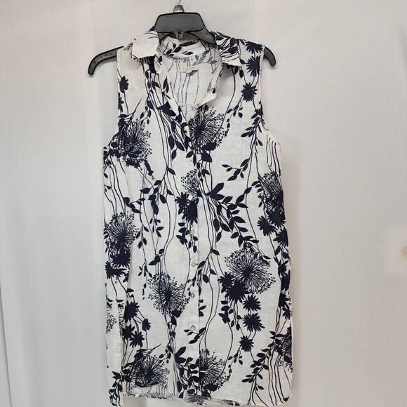 Lina Tomei Size Small 100% Linen Floral Knee-Length Shift Dress B16 Casual - Picture 1 of 6